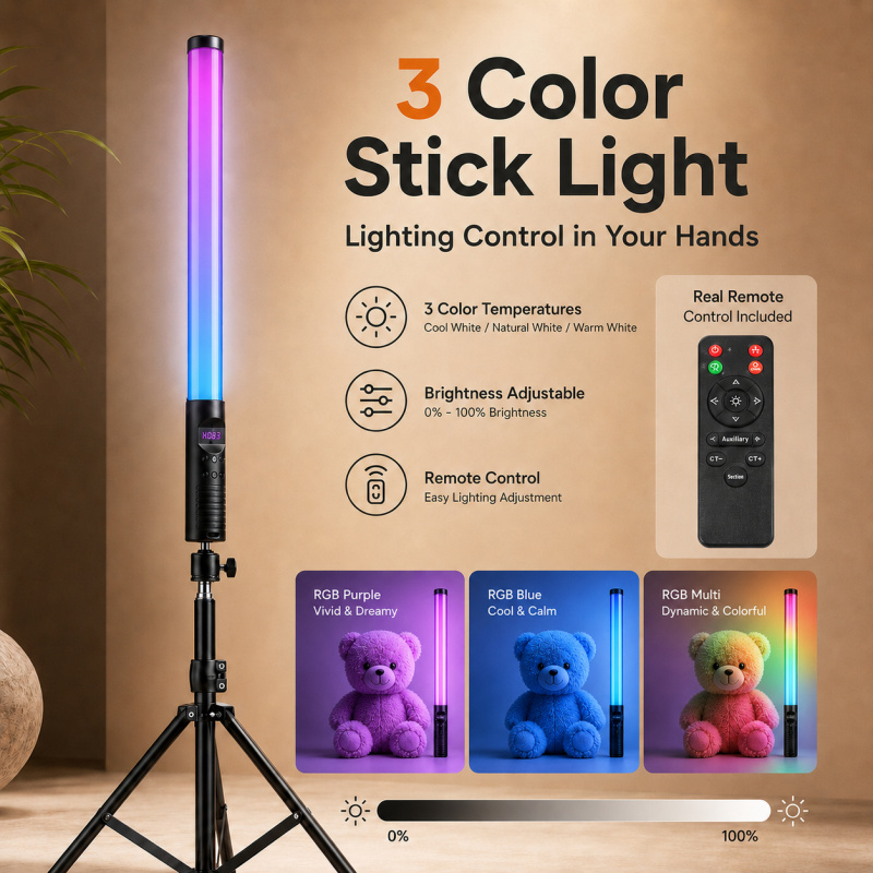 Photography Lighting For Indoor - Baguette lumineuse vidéo RGB portable, éclairage