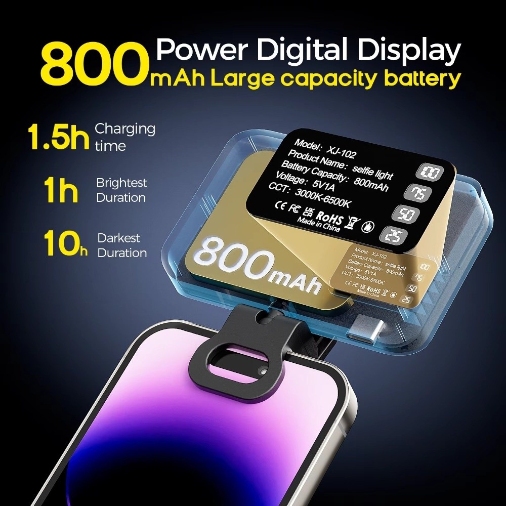 Photography Lighting With Flash - Lampe LED Selfie 800/1000mAh, 3 Modes,