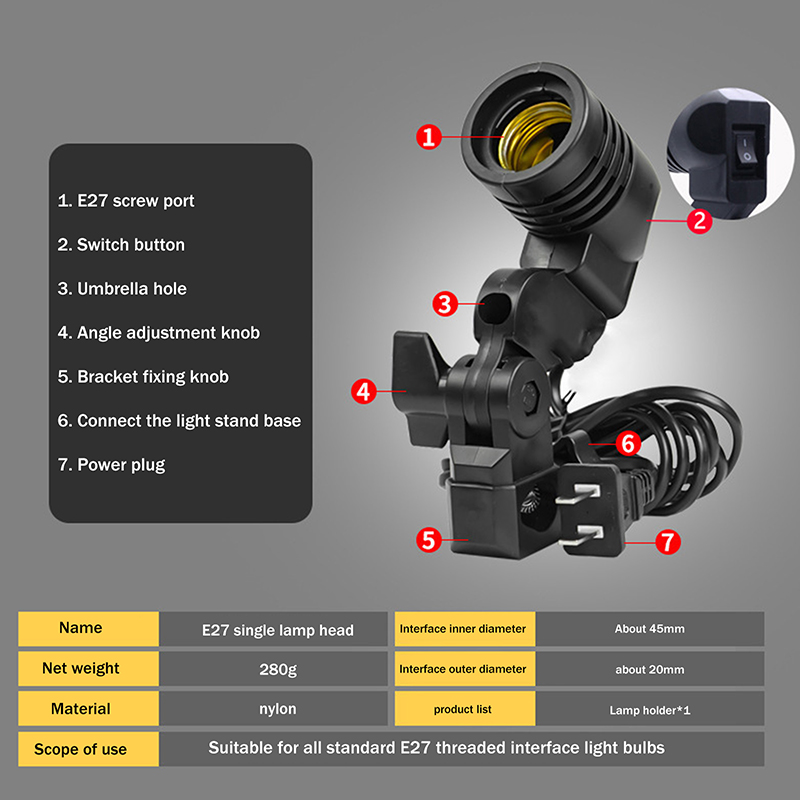 E27 AC douille lampe simple tê - Photography Lightning avis et prix